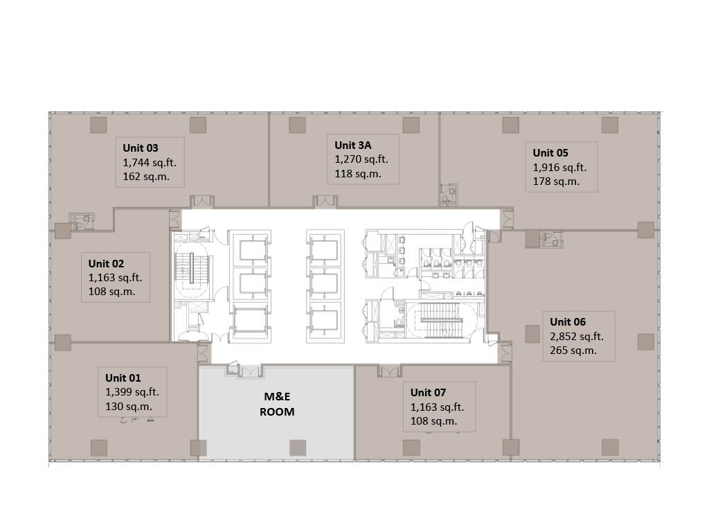 Pavilion Damansara Heights Corporate Suites LEVEL 23 floor plan showing unit divisions, sq.ft. callouts and dimensions