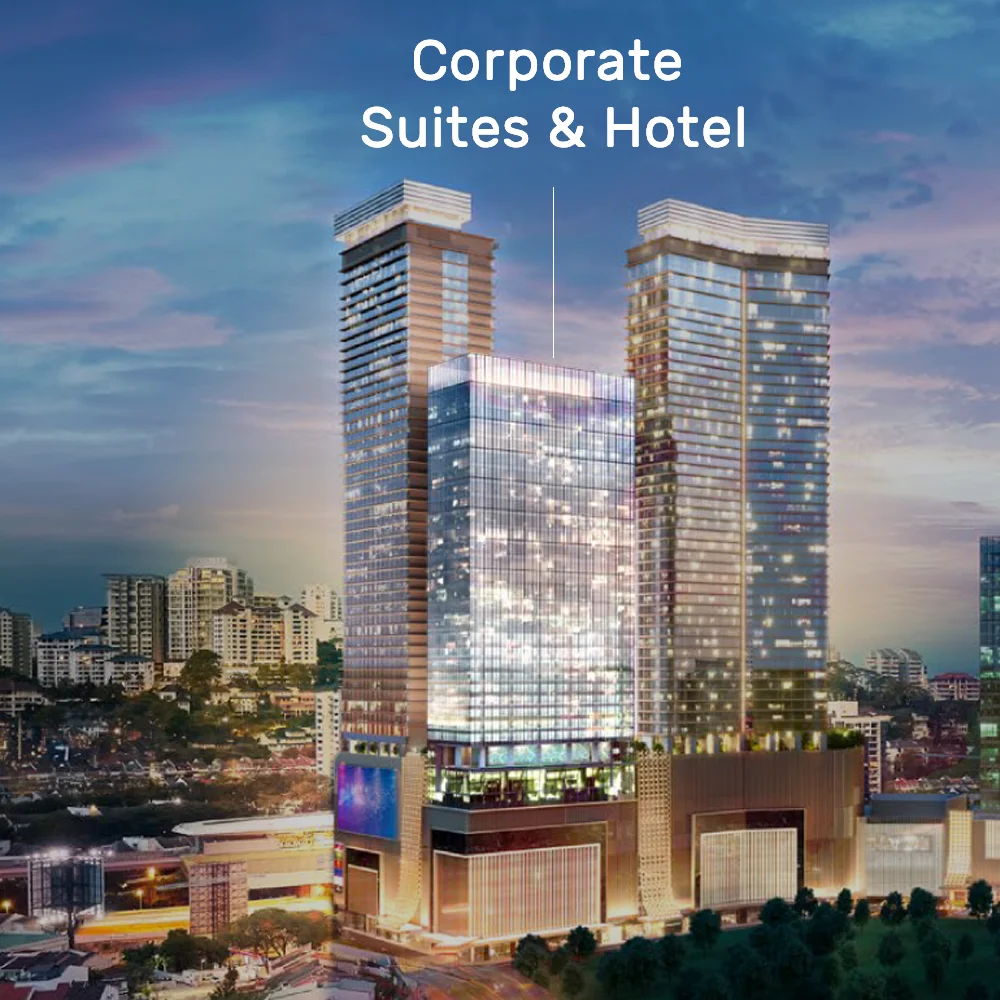 Corporate Suites & Hotel towers at Pavilion Damansara Heights at dusk